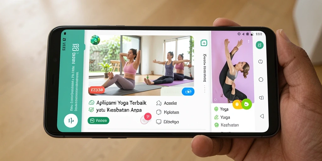 Screenshot aplikasi EZ338 menampilkan antarmuka pelajaran Yoga yang interaktif.