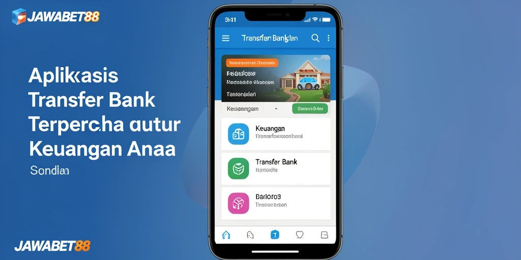 Tampilan antarmuka aplikasi Transfer Bank JAWABET88 yang modern dan fungsional.