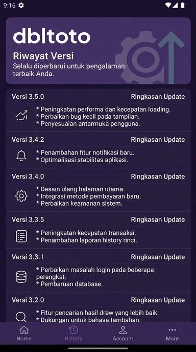 Tampilan riwayat versi dbltoto
